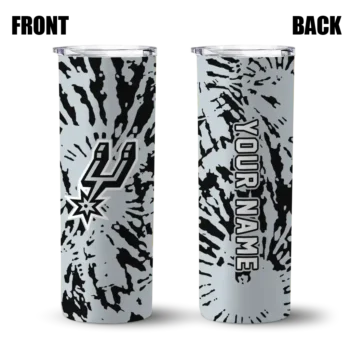 custom san antonio spurs metallic grid silver skinny tumbler fashion forward.webp