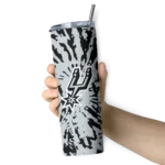 custom san antonio spurs metallic grid silver skinny tumbler best selling 1.webp