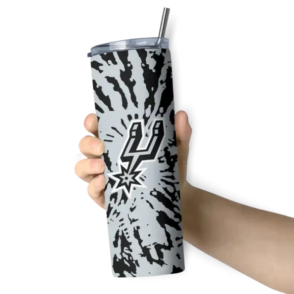 custom san antonio spurs metallic grid silver skinny tumbler premium grade.webp