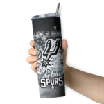 custom san antonio spurs rose romance silver black skinny tumbler best selling 1.webp