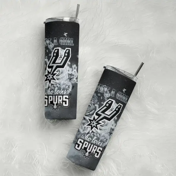 custom san antonio spurs rose romance silver black skinny tumbler top rated.webp