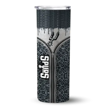 custom san antonio spurs sparkle drip silver skinny tumbler best selling 1.webp