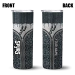 custom san antonio spurs sparkle drip silver skinny tumbler best selling 1.webp