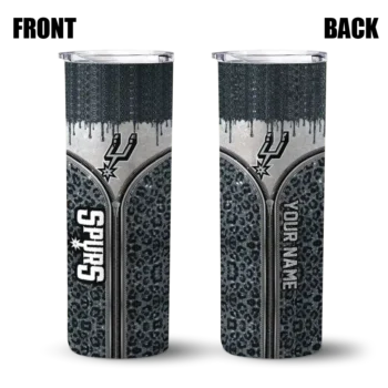 custom san antonio spurs sparkle drip silver skinny tumbler fashion forward.webp