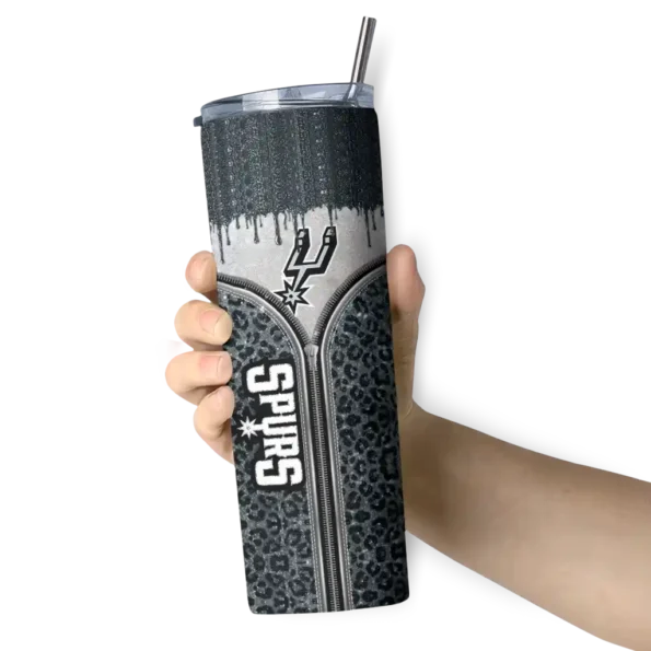custom san antonio spurs sparkle drip silver skinny tumbler premium grade.webp
