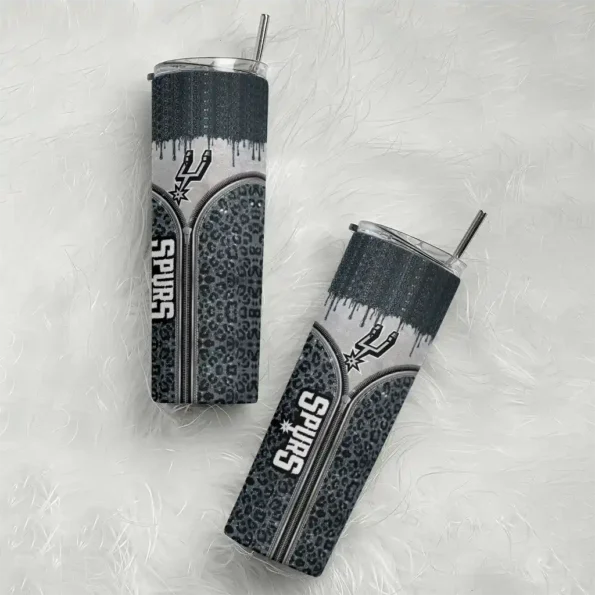 custom san antonio spurs sparkle drip silver skinny tumbler top rated.webp
