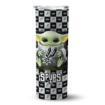 custom san antonio spurs yoda cozy silver black skinny tumbler best selling 1.webp
