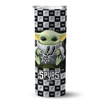 custom san antonio spurs yoda cozy silver black skinny tumbler best selling 1.webp