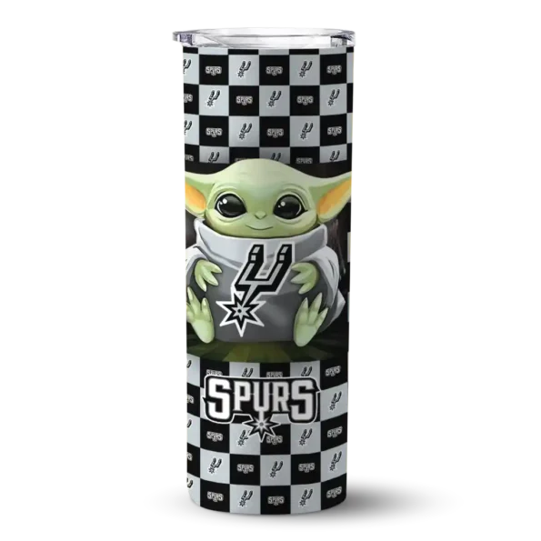 custom san antonio spurs yoda cozy silver black skinny tumbler best selling 1.webp