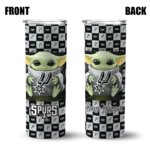 custom san antonio spurs yoda cozy silver black skinny tumbler best selling 1.webp