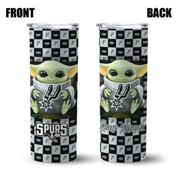 custom san antonio spurs yoda cozy silver black skinny tumbler fashion forward.webp