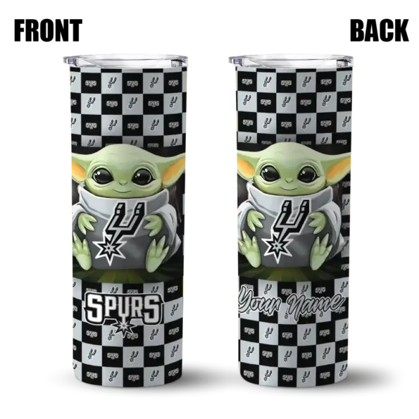 custom san antonio spurs yoda cozy silver black skinny tumbler fashion forward.webp