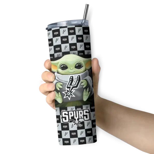 custom san antonio spurs yoda cozy silver black skinny tumbler premium grade.webp