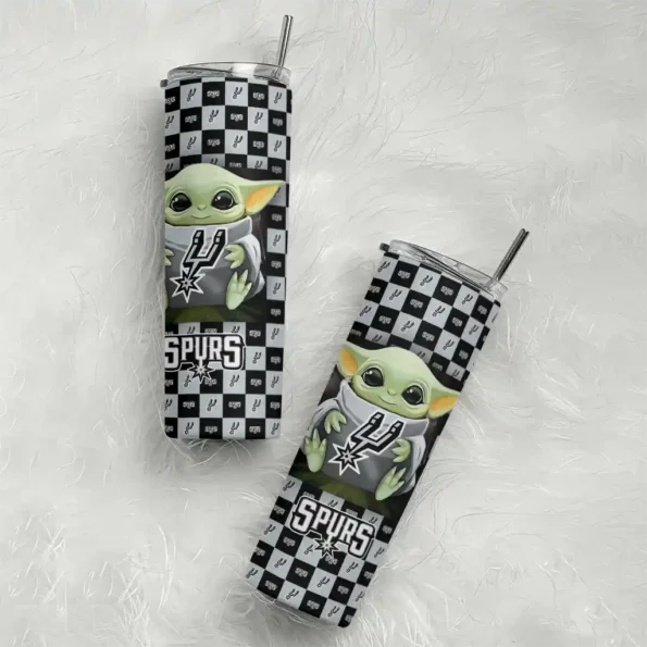 custom san antonio spurs yoda cozy silver black skinny tumbler top rated.webp