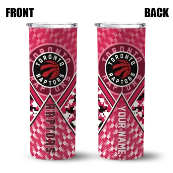 custom toronto raptors monogram burst red white skinny tumbler fashion forward.webp