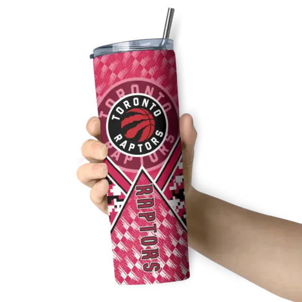 custom toronto raptors monogram burst red white skinny tumbler premium grade.webp
