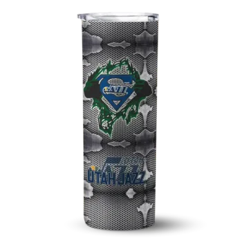 custom utah jazz chevron v navy gray skinny tumbler best selling 1.webp