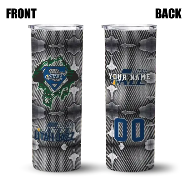 custom utah jazz chevron v navy gray skinny tumbler fashion forward.webp