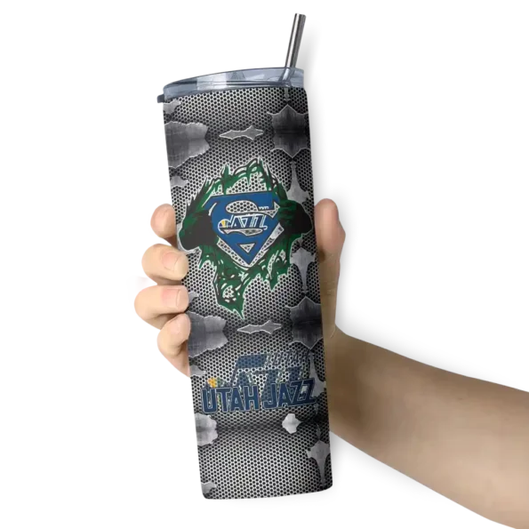 custom utah jazz chevron v navy gray skinny tumbler premium grade.webp