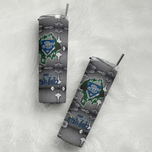 custom utah jazz chevron v navy gray skinny tumbler top rated.webp
