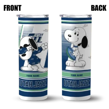 custom utah jazz snoopy dog navy white skinny tumbler fashion forward.webp