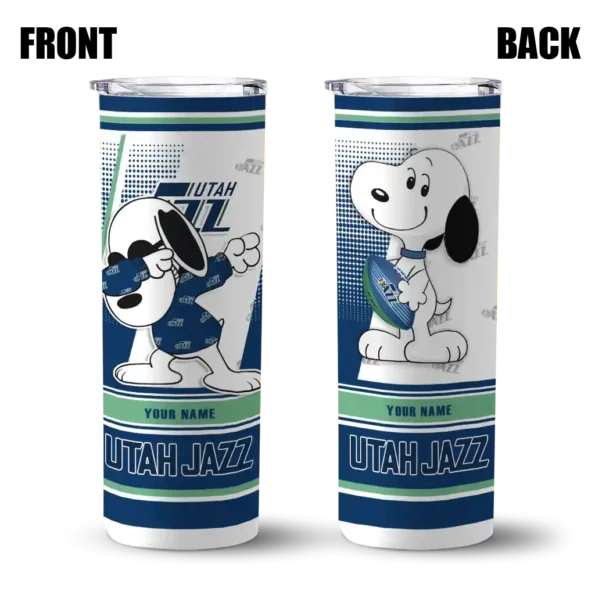 custom utah jazz snoopy dog navy white skinny tumbler fashion forward.webp