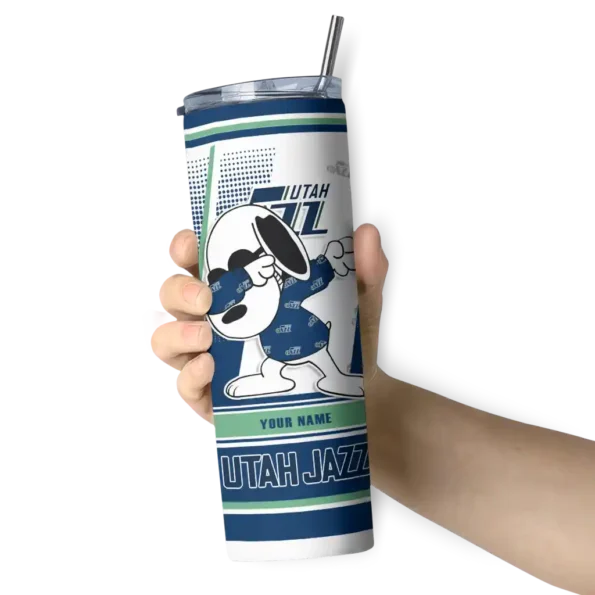 custom utah jazz snoopy dog navy white skinny tumbler premium grade.webp