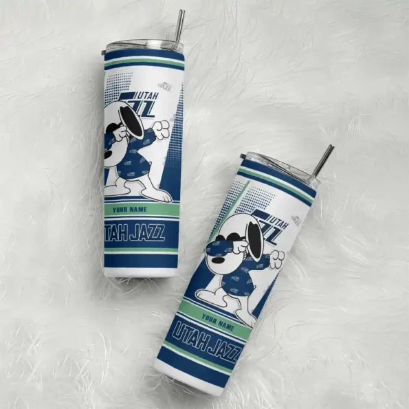 custom utah jazz snoopy dog navy white skinny tumbler top rated.webp