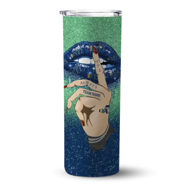 custom utah jazz sparkle lips navy skinny tumbler best selling 1.webp
