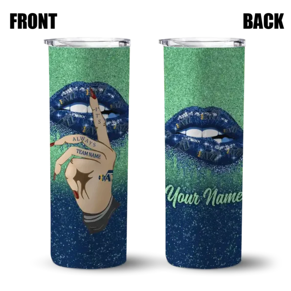 custom utah jazz sparkle lips navy skinny tumbler fashion forward.webp