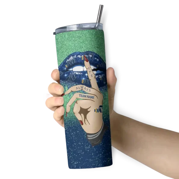 custom utah jazz sparkle lips navy skinny tumbler premium grade.webp