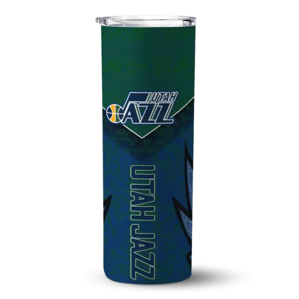custom utah jazz spiral burst print navy skinny tumbler best selling 1.webp