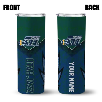 custom utah jazz spiral burst print navy skinny tumbler fashion forward.webp