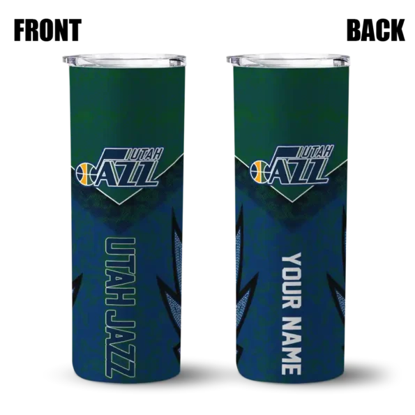 custom utah jazz spiral burst print navy skinny tumbler fashion forward.webp