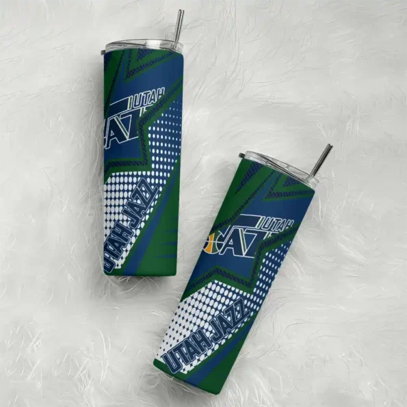custom utah jazz web stripes navy white skinny tumbler top rated.webp