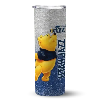 custom utah jazz winnie the pooh navy gray skinny tumbler best selling 1.webp