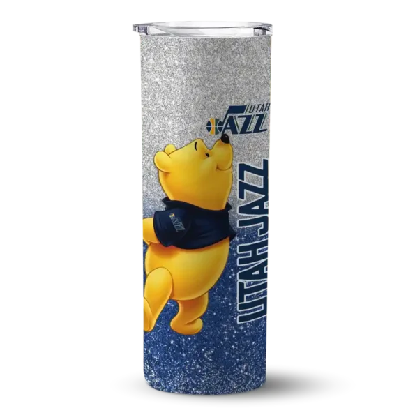 custom utah jazz winnie the pooh navy gray skinny tumbler best selling 1.webp