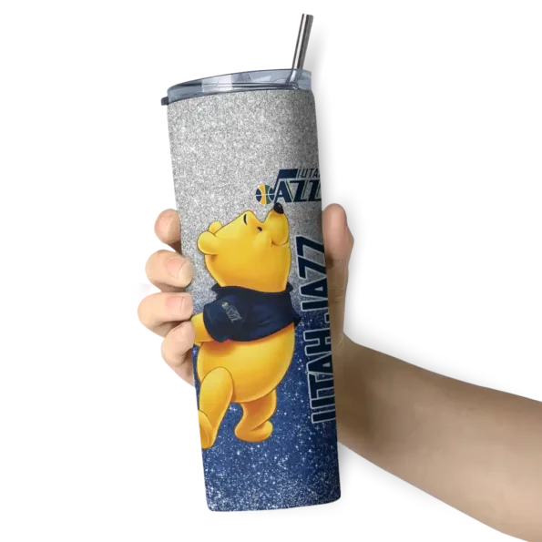 custom utah jazz winnie the pooh navy gray skinny tumbler premium grade.webp