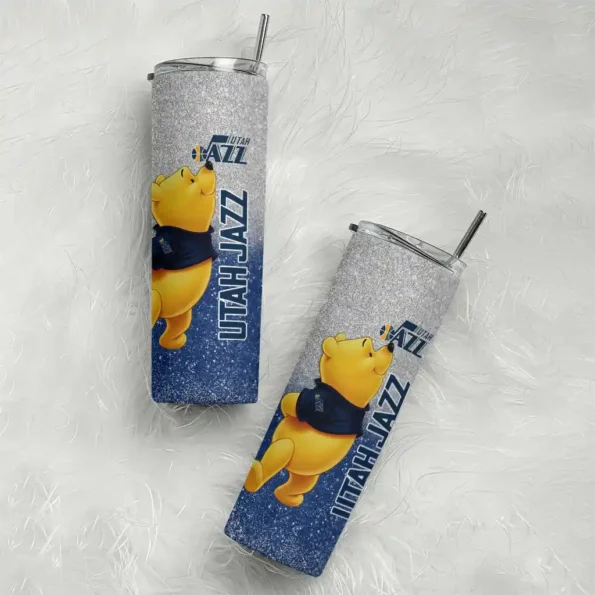 custom utah jazz winnie the pooh navy gray skinny tumbler top rated.webp