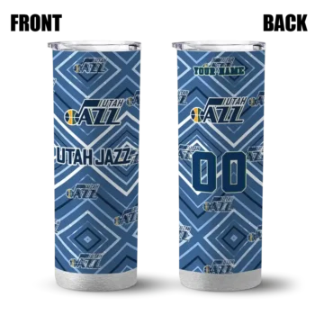 custom utah jazz zipper leopard navy skinny tumbler fashion forward.webp