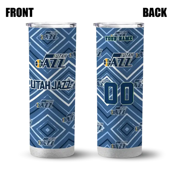 custom utah jazz zipper leopard navy skinny tumbler fashion forward.webp