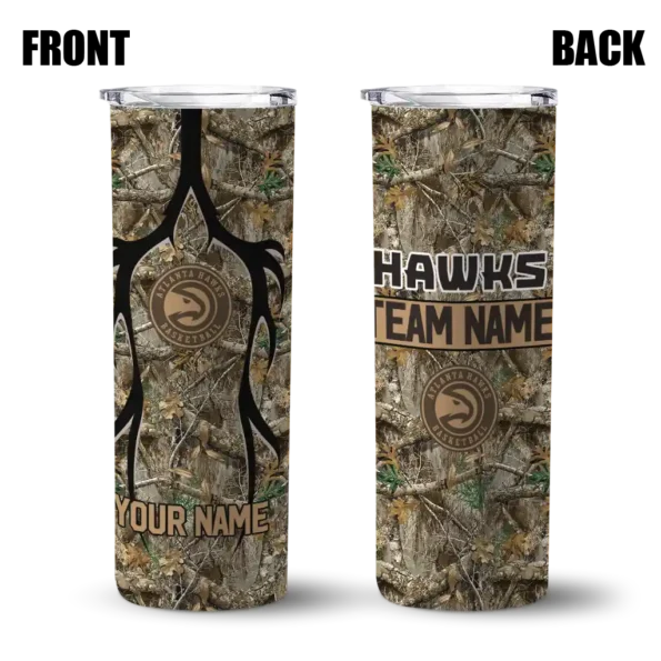 customized atlanta hawks antler flow camo skinny tumbler fashion forward.webp