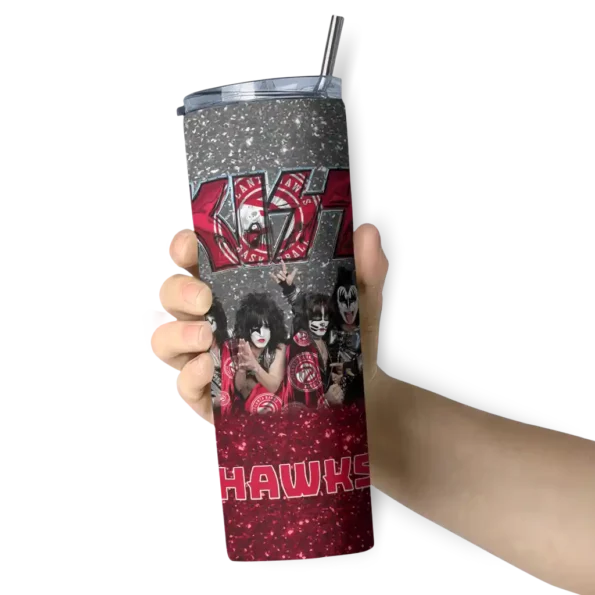 customized atlanta hawks kiss band white skinny tumbler premium grade.webp