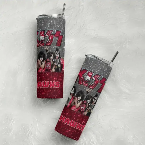customized atlanta hawks kiss band white skinny tumbler top rated.webp