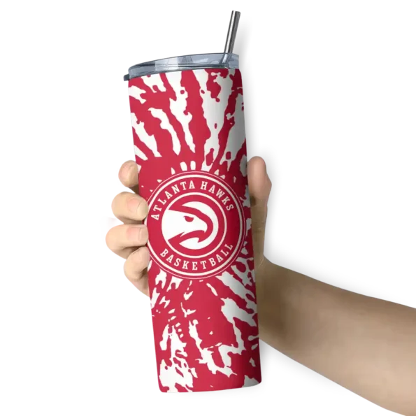 customized atlanta hawks metallic grid red skinny tumbler premium grade.webp