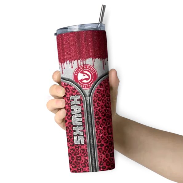 customized atlanta hawks sparkle drip red skinny tumbler premium grade.webp