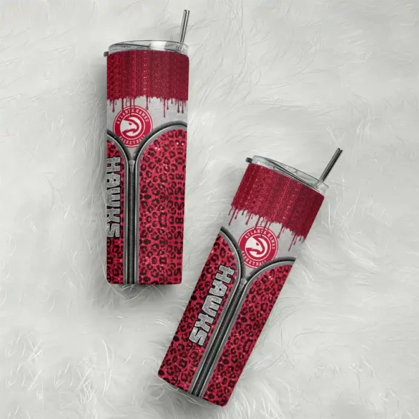 customized atlanta hawks sparkle drip red skinny tumbler top rated.webp