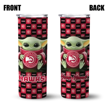 customized atlanta hawks yoda cozy red black skinny tumbler fashion forward.webp