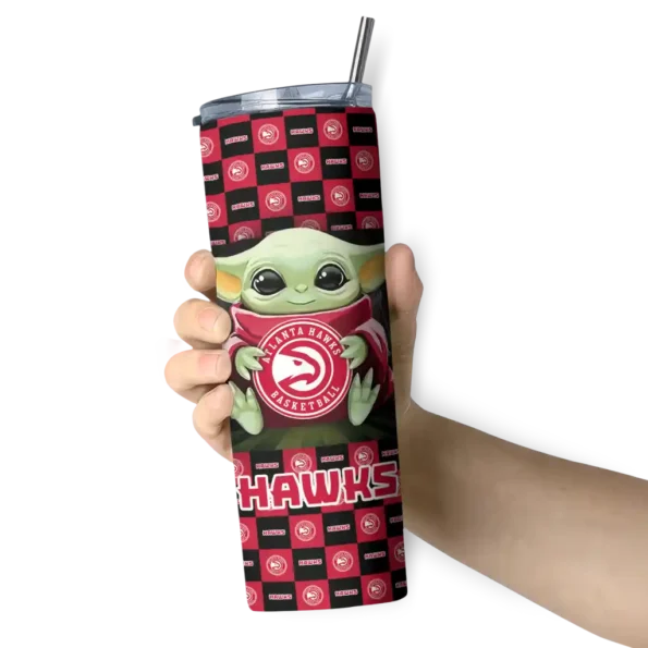 customized atlanta hawks yoda cozy red black skinny tumbler premium grade.webp