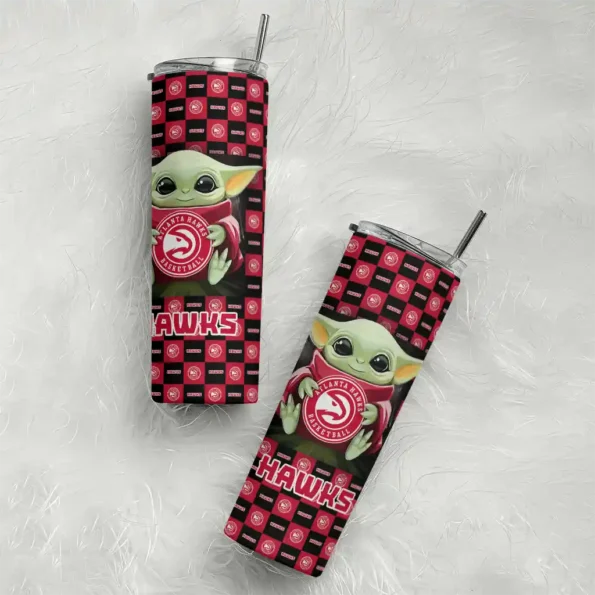 customized atlanta hawks yoda cozy red black skinny tumbler top rated.webp